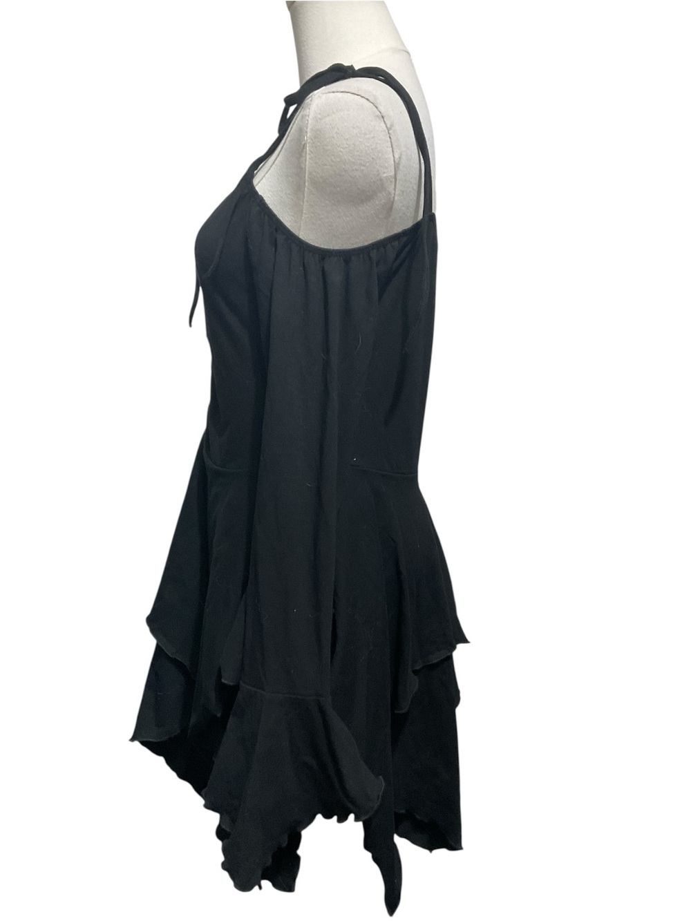 Current Mood Fairy Dress Black Goth Fairycore Handkerchief Hem Tie Strap NWOT - Picture 3 of 5